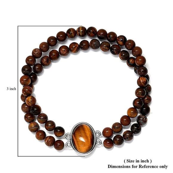 New, Stamped, Tiger's Eye Double Row Beaded Stretch Bracelet in Stainless Steel - Picture 6 of 9